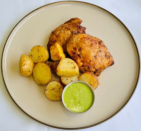 Air - Fried Peruvian Style Chicken W/Peruvian Creamy Spicy Green Sauce & Roasted Potatoes - Fresh 'N Tasty - Naples Meal Prep