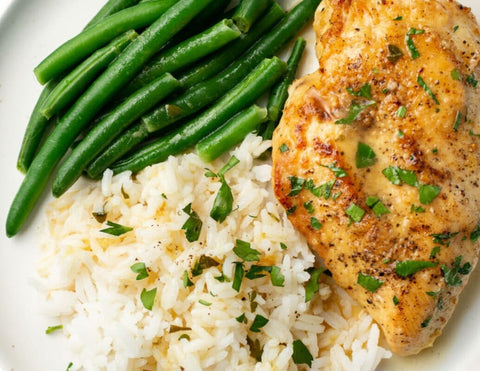 Garlic Butter Lemon boneless skinless chicken breast W/ Rice & green beans - Fresh 'N Tasty - Naples Meal Prep