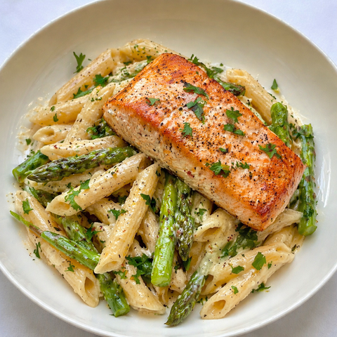 Creamy Garlic Salmon Penne (GF)