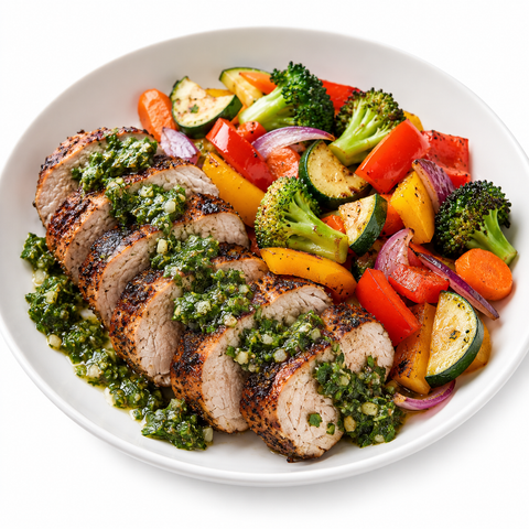 Grilled Pork Tenderloin-Mixed Veggies-Chimichurri Sauce