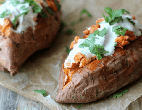 Buffalo Chicken Stuffed Sweet Potatoes *creamy sauce on the side - Fresh 'N Tasty - Naples Meal Prep