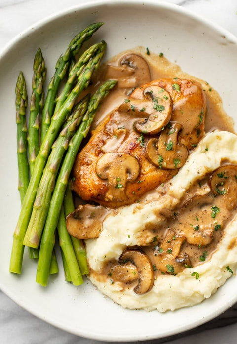 Chicken Breast Marsala W/mashed potatoes & asparagus - Fresh 'N Tasty - Naples Meal Prep