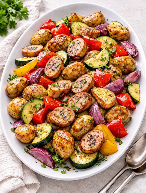 Chicken Sausage, Roasted Potatoes & Veggies – Family Meal - Fresh 'N Tasty - Naples Meal Prep