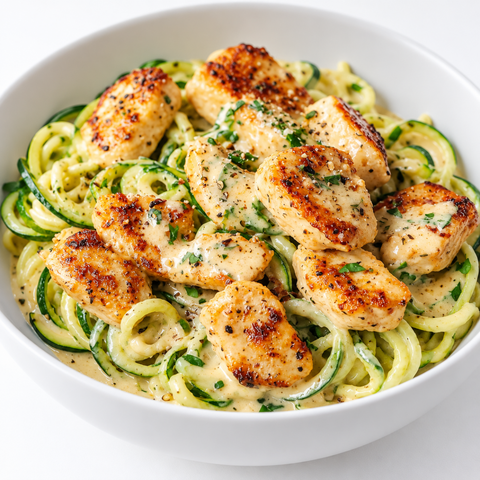 Creamy Chicken Alfredo with Zucchini Noodles - Fresh 'N Tasty - Naples Meal Prep