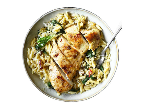 Creamy Lemon Orzo & spinach - Pick your protein Chicken or Salmon - Fresh 'N Tasty - Naples Meal Prep