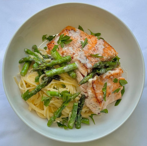 Gluten Free Pasta W/ Salmon & Asparagus (light cream sauce) - Fresh 'N Tasty - Naples Meal Prep