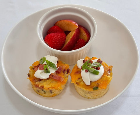 Loaded Bacon and Egg Hash Brown Muffins - 2 per order *Mixed fruit on the side - Fresh 'N Tasty - Naples Meal prep