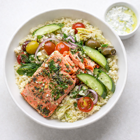 Mediterranean Salmon Orzo Salad Bowl - Fresh 'N Tasty - Naples Meal Prep
