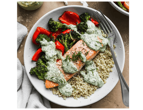 Salmon Quinoa Bowl W - Creamy herb tahini sauce ON THE SIDE - Fresh 'N Tasty - Naples Meal Prep