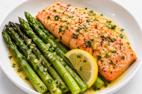 Salmon W/Asparagus & Lemon Garlic Butter Sauce - Fresh 'N Tasty - Naples Meal Prep
