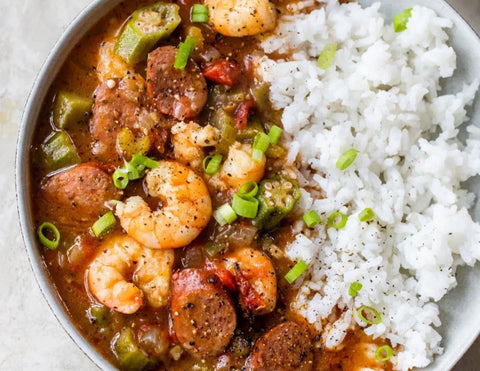 Shrimp and Sausage Gumbo- Served with a side of Jasmine rice - Fresh 'N Tasty - Naples Meal Prep