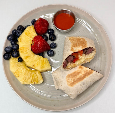 Steak and Eggs Breakfast Burrito * Served with Mix Fruit - Fresh 'N Tasty - Naples Meal prep