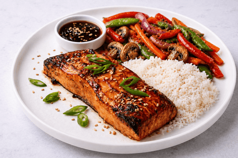Teriyaki Glazed Salmon - Low-Carb Option - Fresh 'N Tasty - Naples Meal Prep